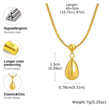 Sliding Water Droplet Pendant Necklace for Women